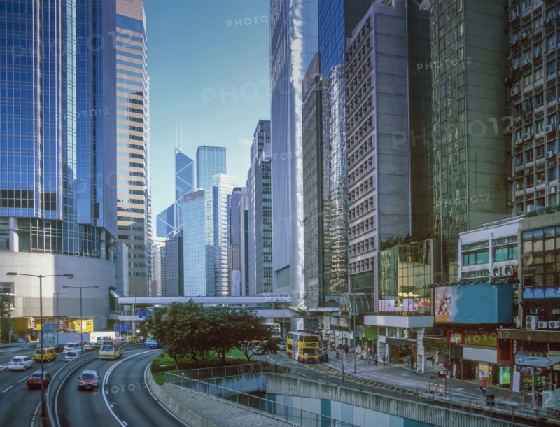 Highrise buildings over Hong Kong streets