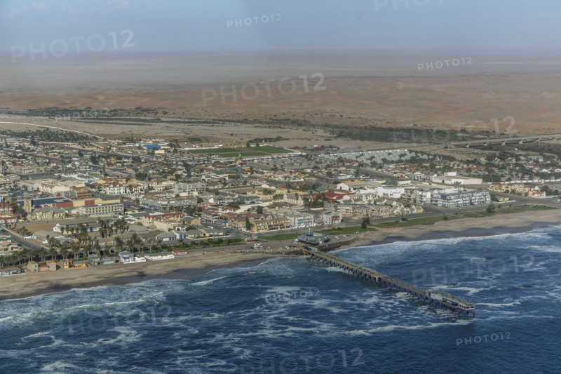 Aerial view of Swakopmund cityscape and beach
