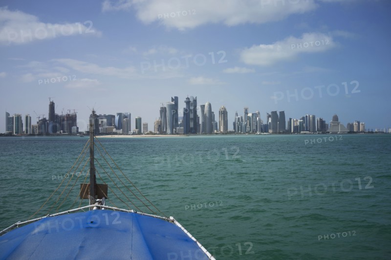 Boat sailing towards Doha harbor