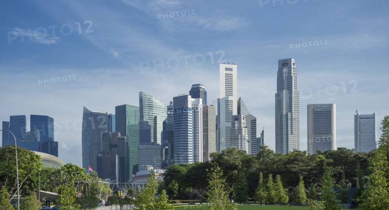 Singapore highrise buildings over urban park
