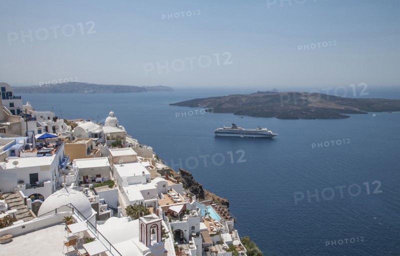 High angle view of cruise ship sailing at Santorini