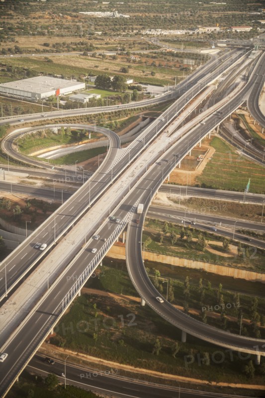 Aerial view of freeway roads in rural landscape