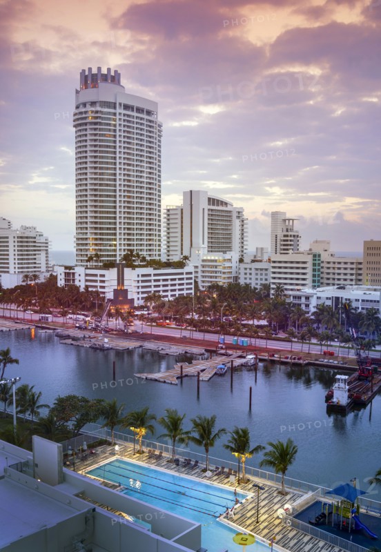 Miami Beach harbor and highrise buildings