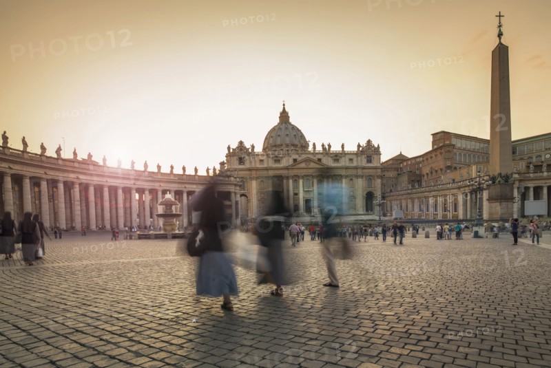 Blurred view of people walking in Saint Peters Square