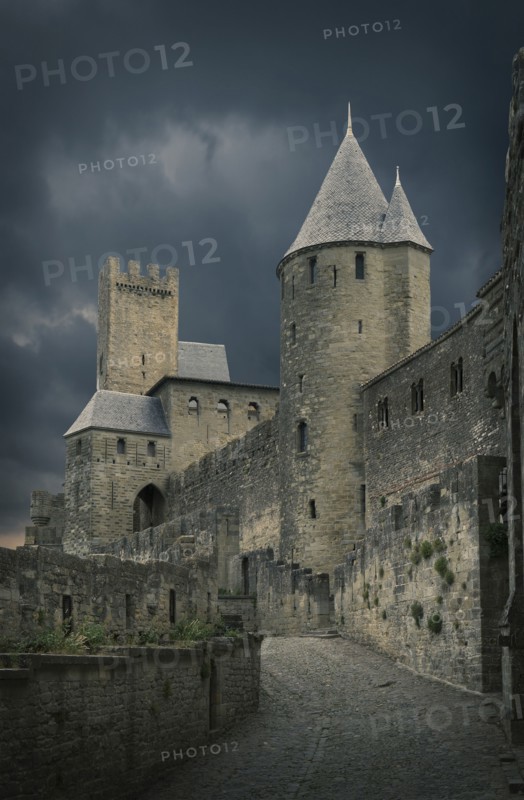 Storm clouds over castle in Carcassonne