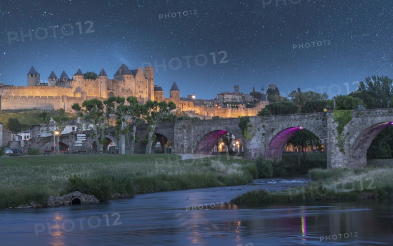 Stars at night over fortified city of Carcassonne