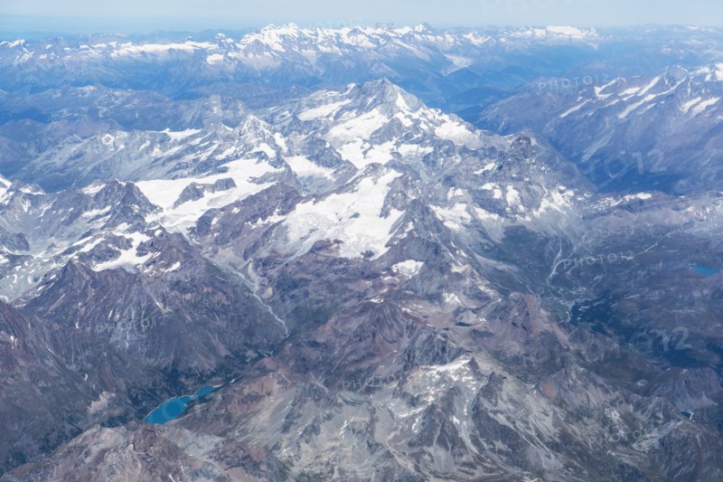 Aerial view of snowy mountain landscape