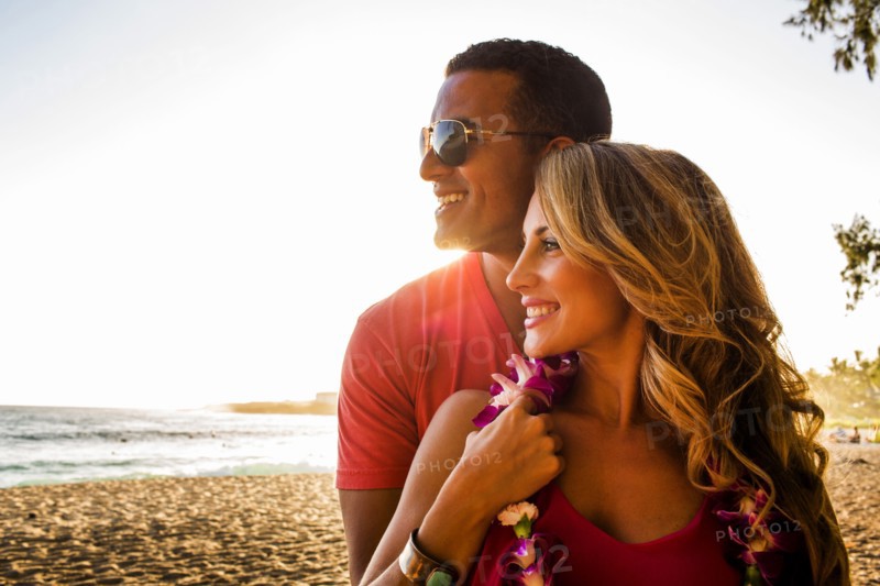 Couple hugging on tropical beach
