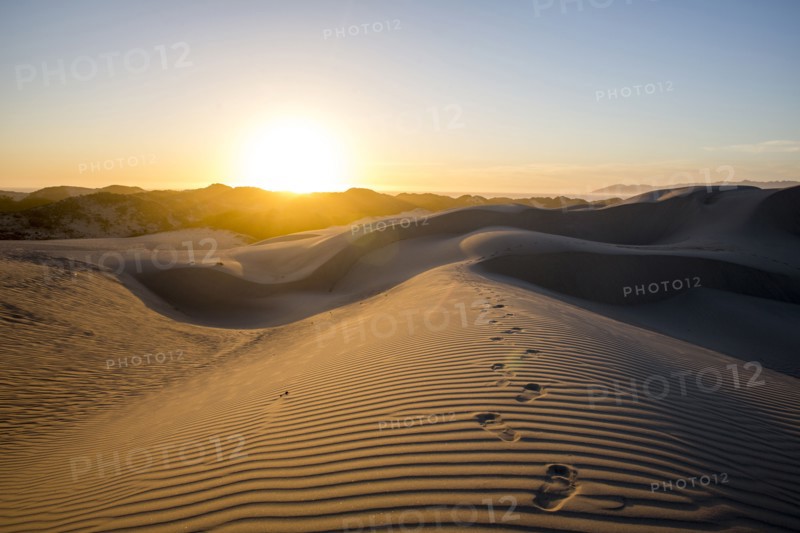 Footprints in desert sand dunes