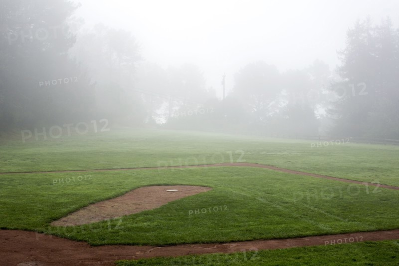 Fog over baseball field