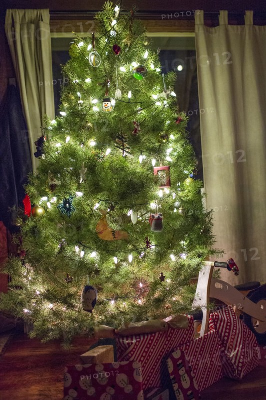 Gifts under illuminated Christmas tree