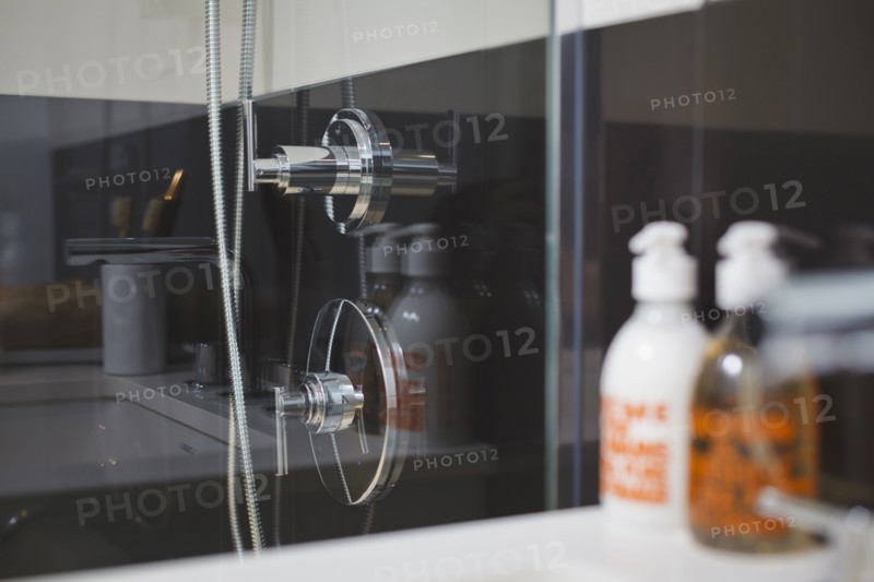 Glass shower in modern bathroom