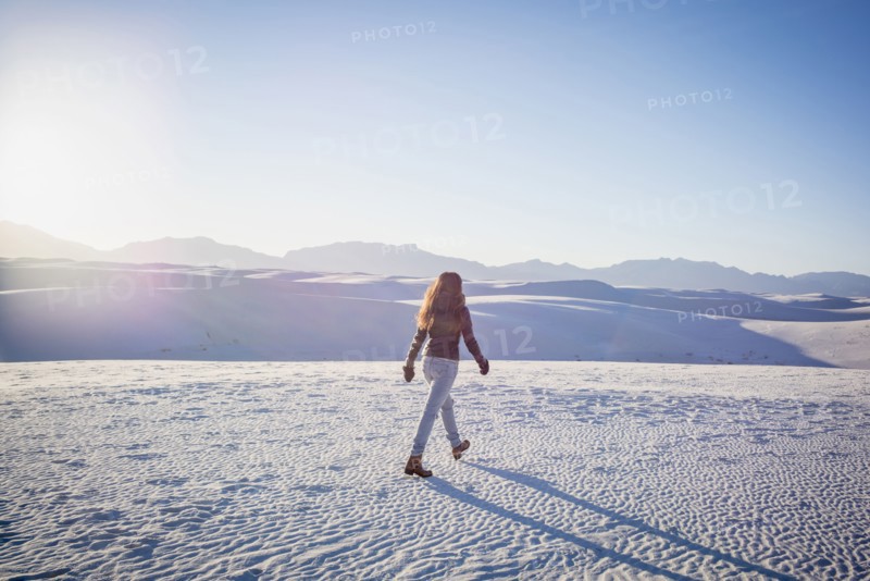 Caucasian woman walking in White Sands National Park