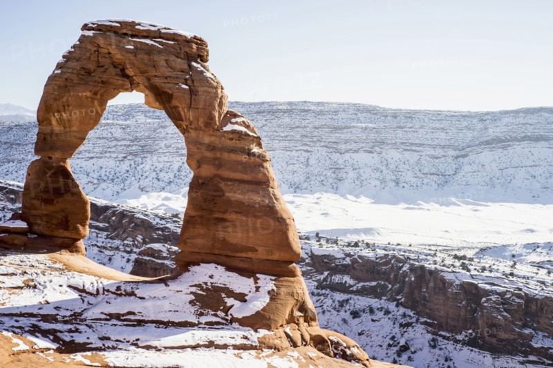 Rock formation in snowy desert park