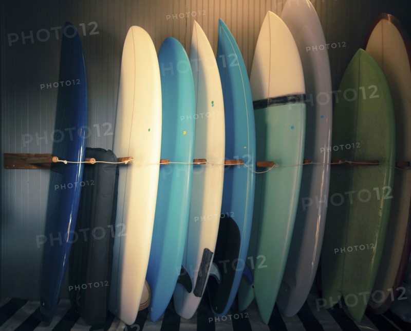 Surfboards standing in rack