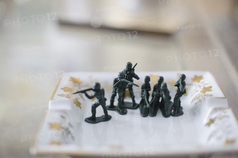 Toy soldiers on antique chair