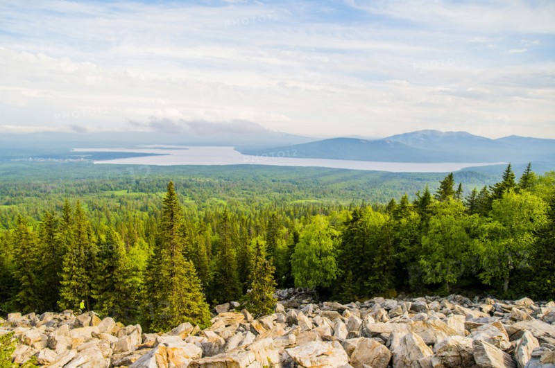 Rocky hillside and forest in remote landscape