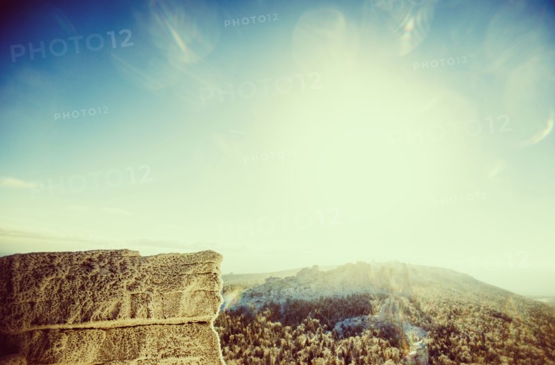Mountaintops in remote landscape under sunny sky