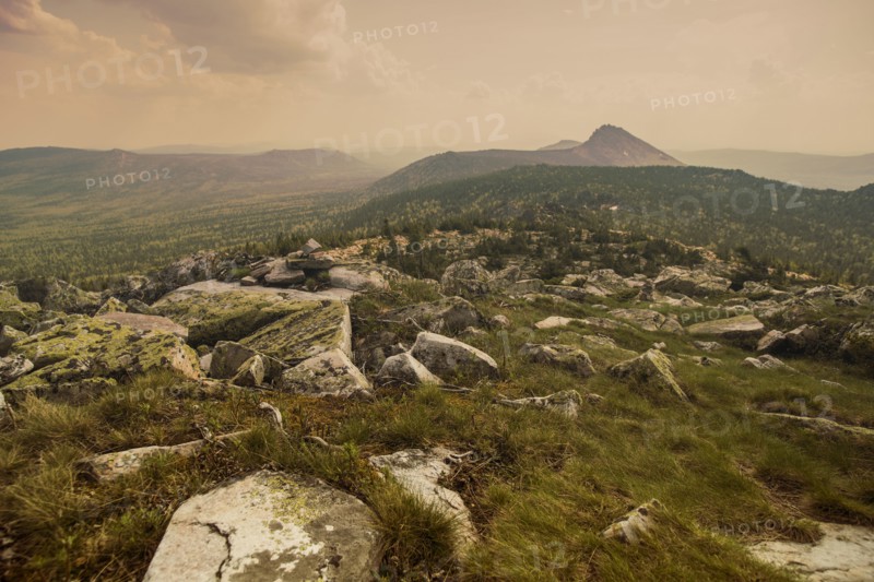 Rocky field in remote landscape