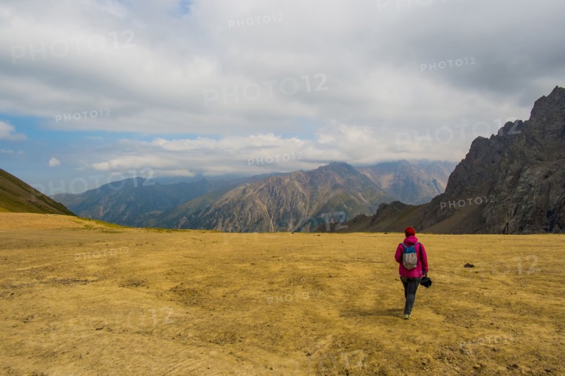 Caucasian women hiking in mountain landscape