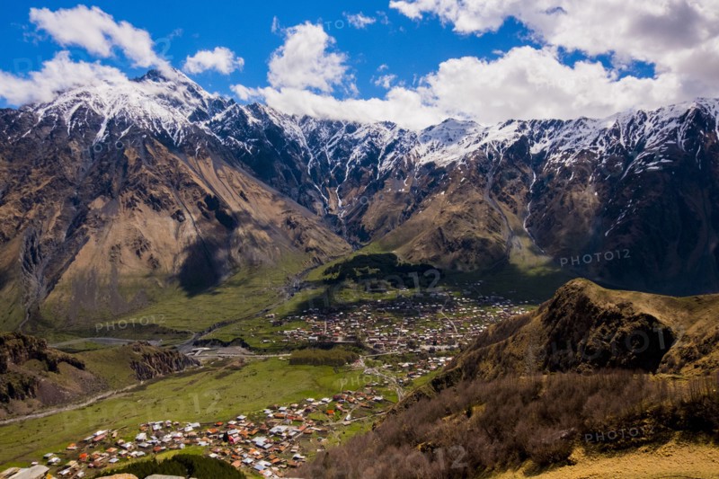 Scenic view of village in valley