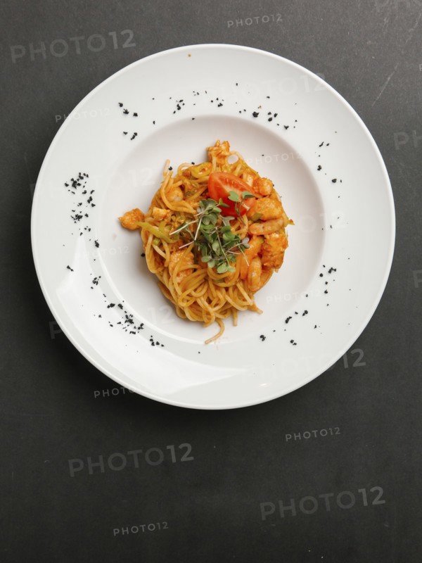 Plate of seafood pasta