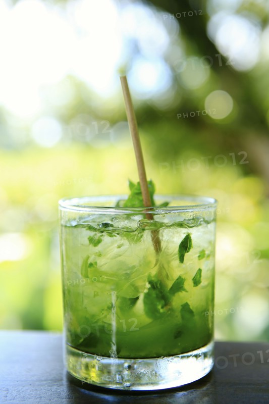 Close up of mojito cocktail in glass