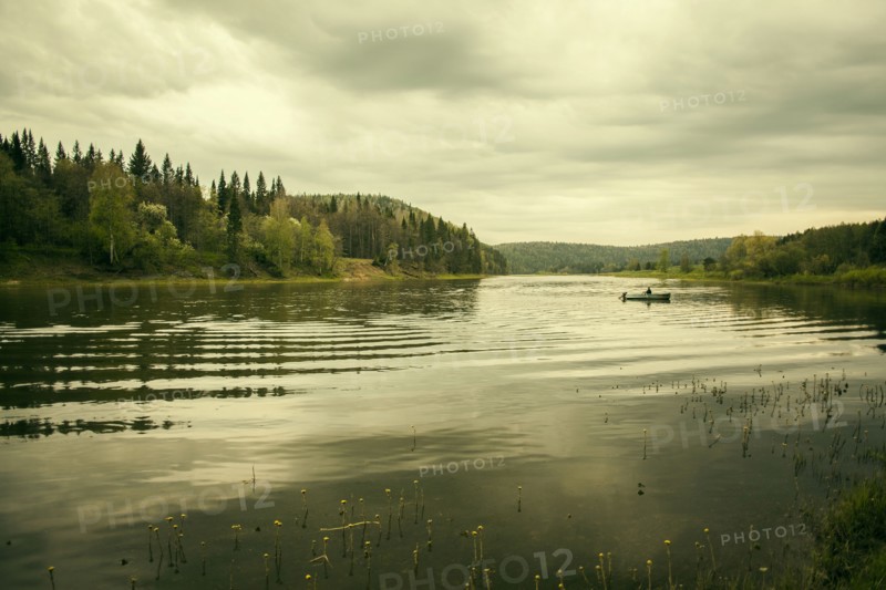 Boat on rural lake
