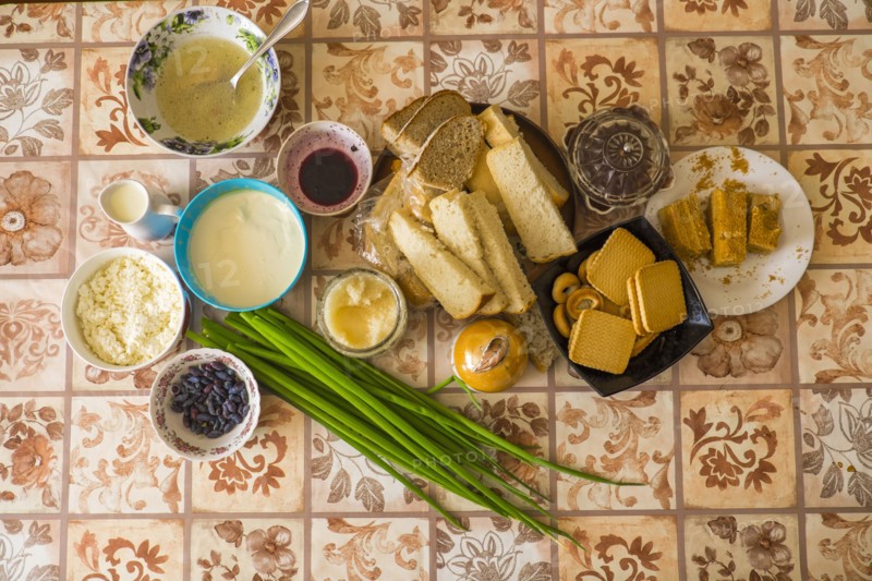 High angle view of food on table