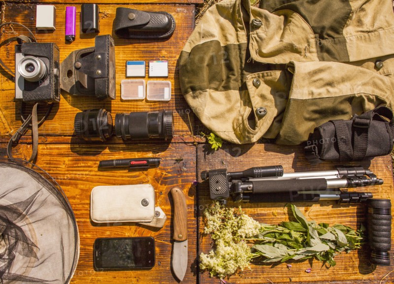 Photography equipment on table