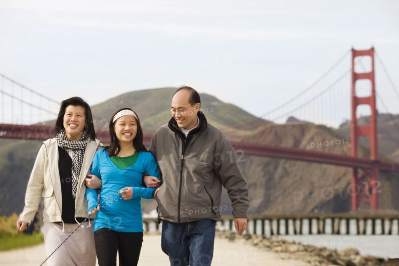 Chinese family walking