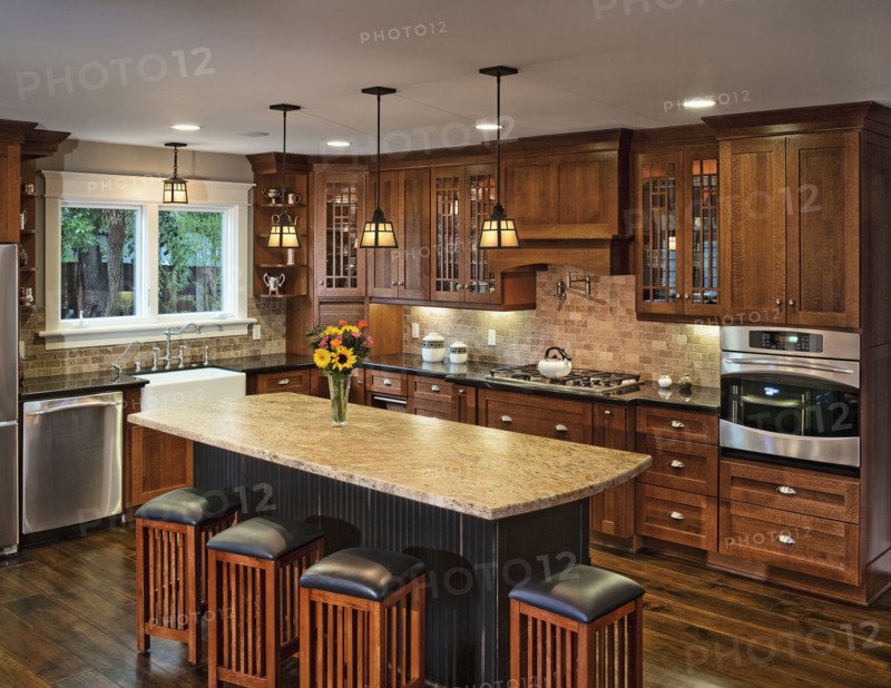 Contemporary kitchen with wooden cabinets