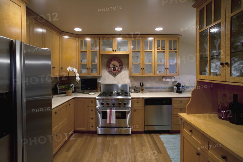 Traditional kitchen with stainless steel appliances