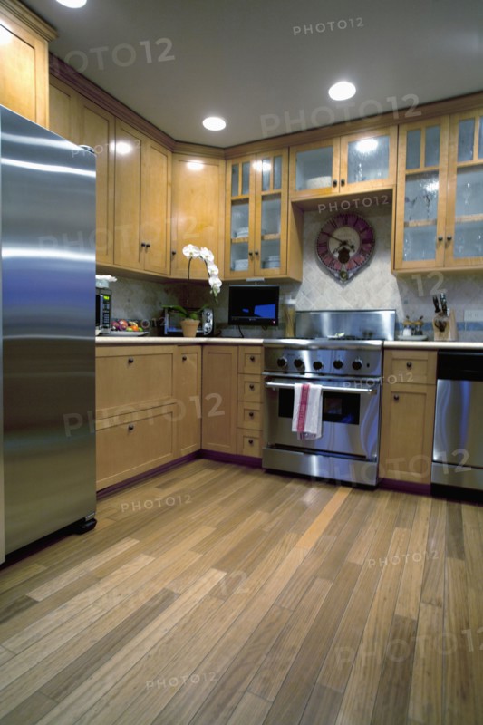 Hardwood floor in traditional kitchen