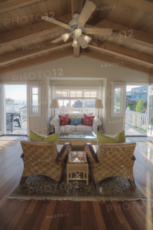 Wooden ceiling in traditional living room