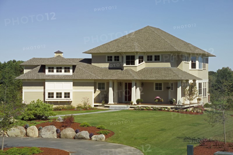 Exterior of a single family home against clear sky