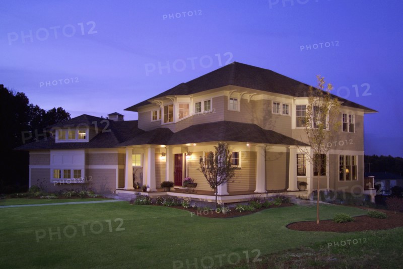 Exterior of a single family home at dusk