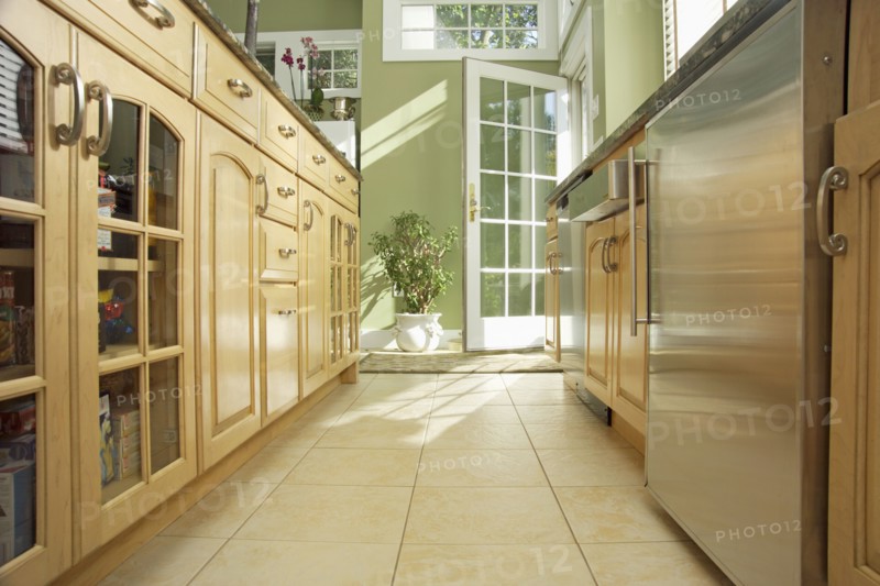 Wooden cabinets in domestic kitchen
