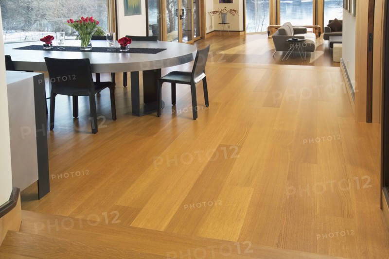 White Oak hardwood floor through out contemporary dining and living rooms