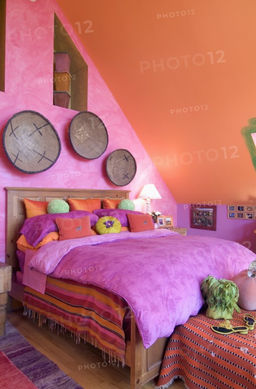 Bright pink and orange bedroom