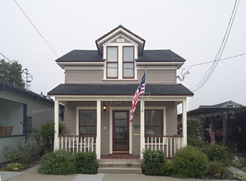 Exterior view two story American Craftsman styled bungalow at Pacific Grove