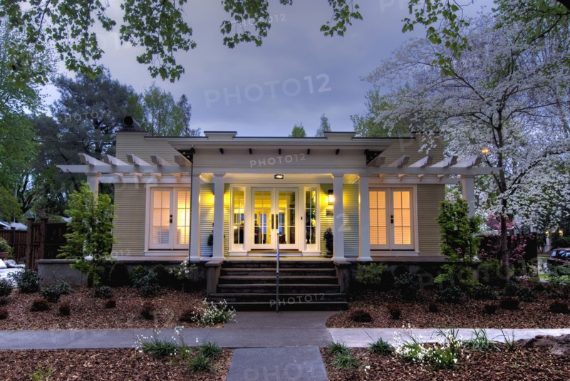 Front exterior California Bungalow and landscaping
