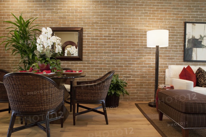 Split-level open plan dining room and sitting area at home