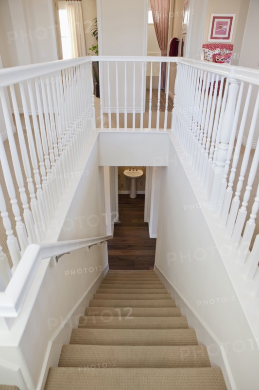 High angle view of stairs with railings at home