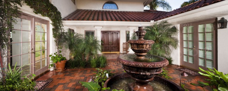 Fountain in the center of a courtyard