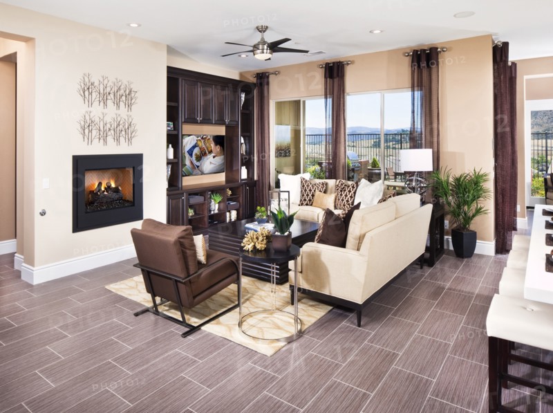 Contemporary living room with fireplace