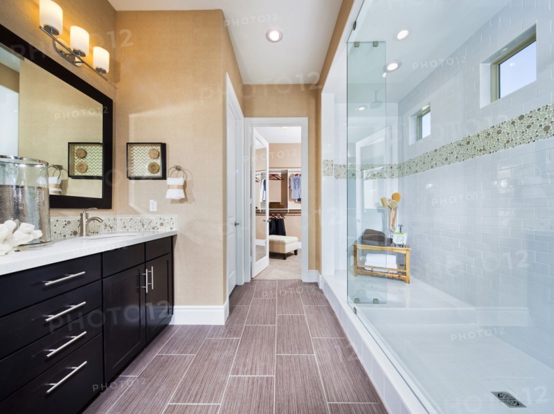 Glass wall in clean bathroom