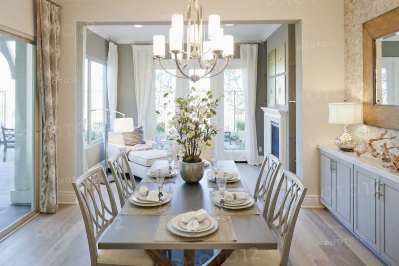 Chandelier over dining table