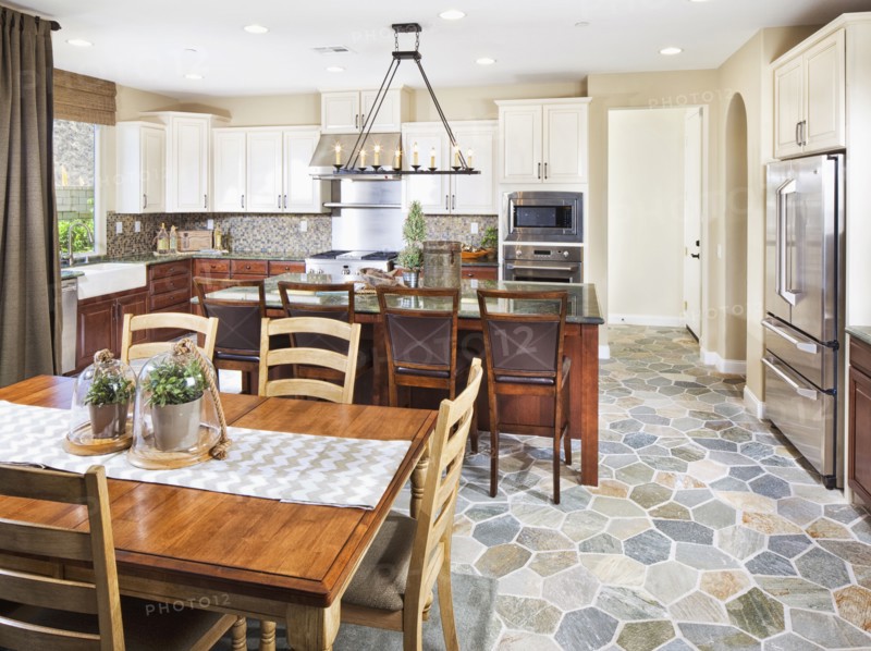 Open plan of domestic kitchen and dining area