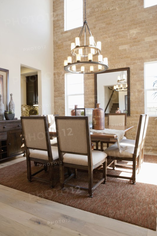 Chandelier above dining table